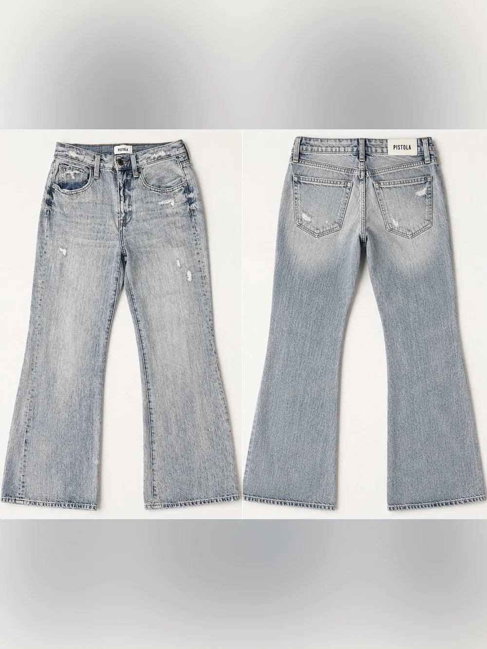 Pistola Mid Rise Flare Jeans Size 25 Light Wash Distressed Premium Denim Minimal